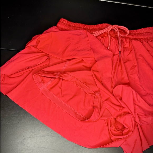 Flowy Bright Red Athletic Butterfly Running Shorts w/ Built-in Spandex Liner - Picture 3 of 9